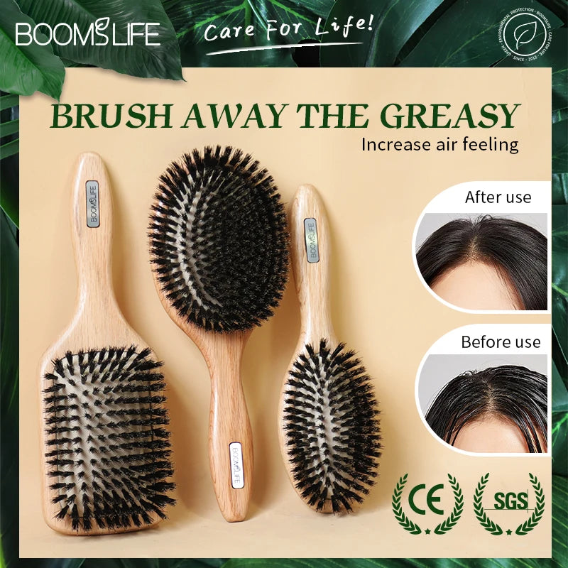 Brosse Cheveux Femme Boar Bristle Hair Brush Women Combs for Hair Detangle Brush Wood HairBrush Barber Comb Scalp Massage Brush Zpaxo