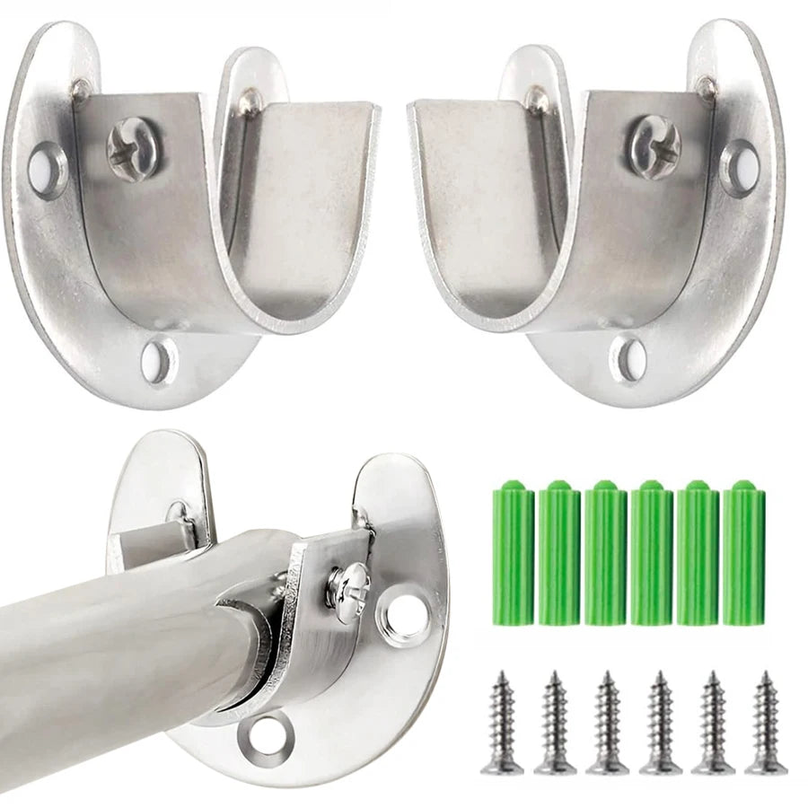 2Pcs Heavy Duty Stainless Steel Rod Socket Flange Rod Holder Pole Sockets Wardrobe Hanger Rod End Supports with Screws Zpaxo