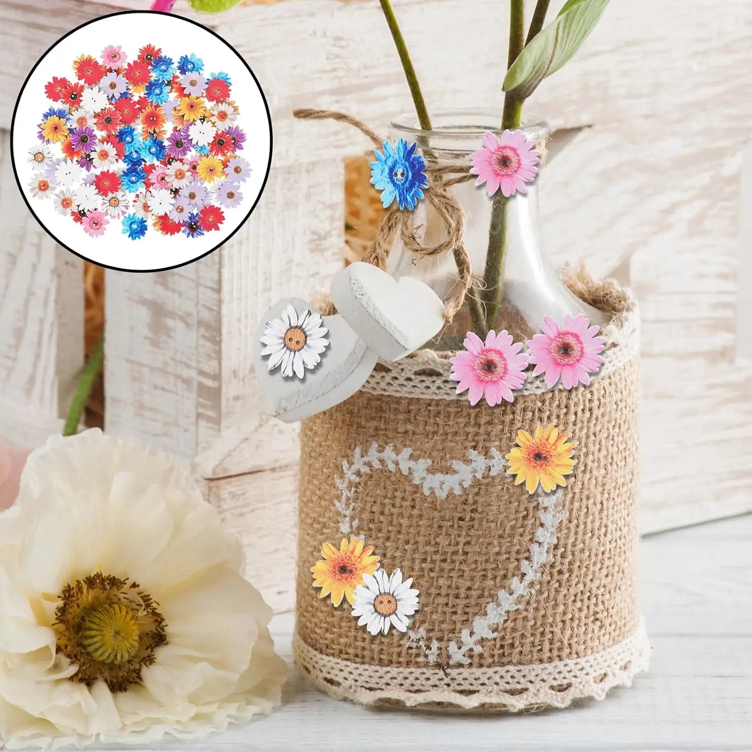 25mm Wood Daisy Flower Buttons – 2-Hole DIY Craft Buttons Wooden Craft Buttons Zpaxo