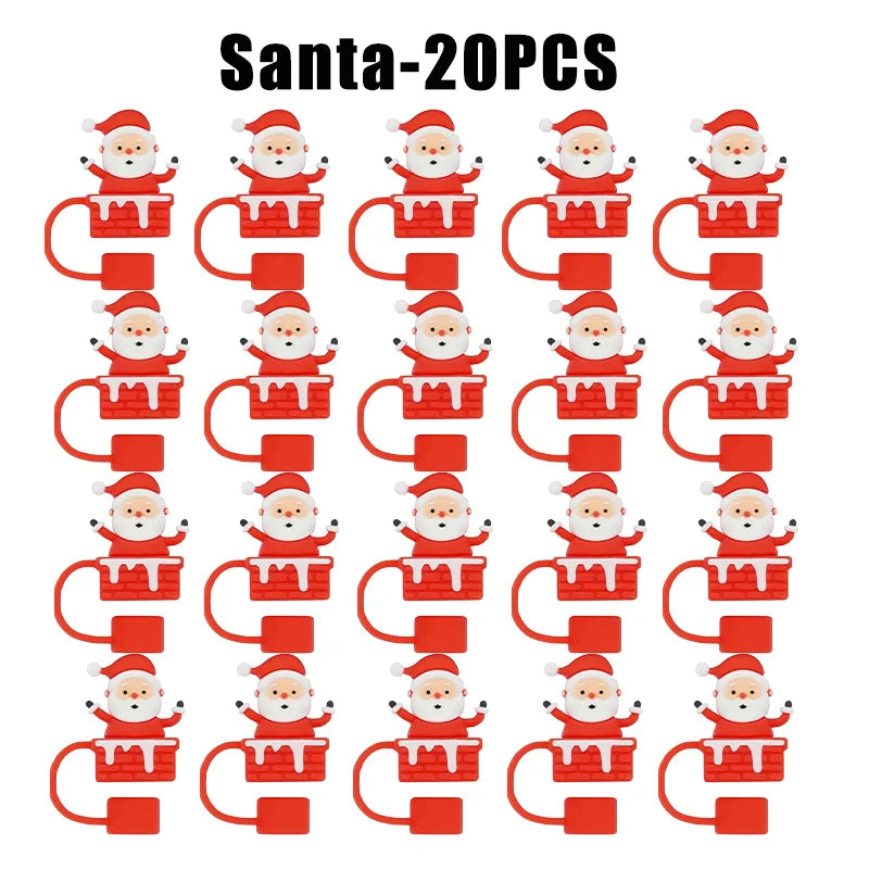 Christmas Straw Covers Caps Tumblers Dustproof Toppers Cups 30 Cup Zpaxo Santa-20PCS