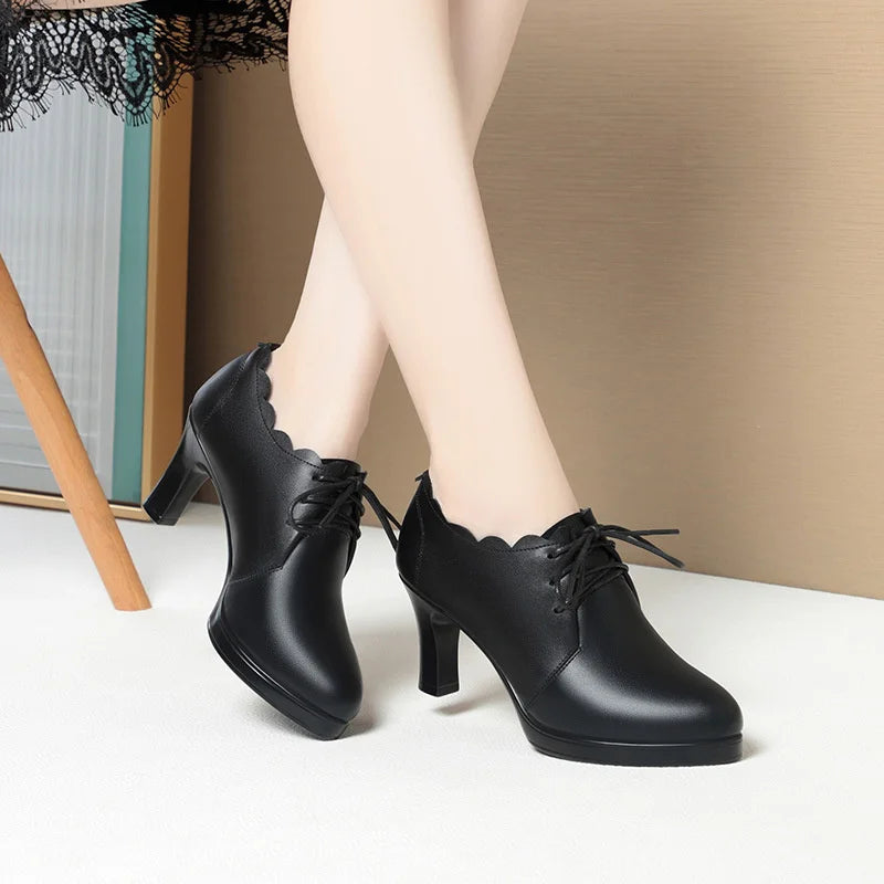 Spring Autumn Soft Leather Sole Versatile Fashion Comfortable Heels Zpaxo HC1026 Black 6.5CM 40 China Mainland