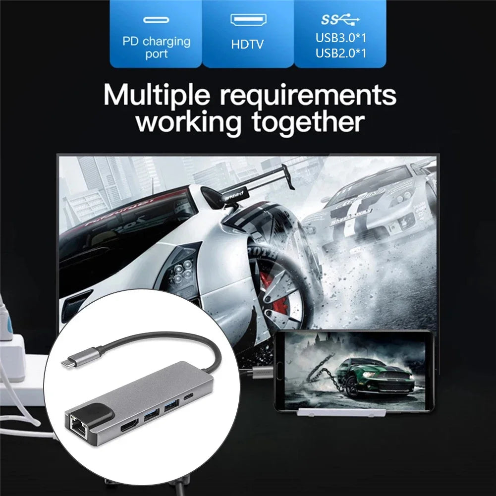 USB C Hub Adapter Laptop 1 RJ45 Connector VGA Cable Display Port HDMI Zpaxo