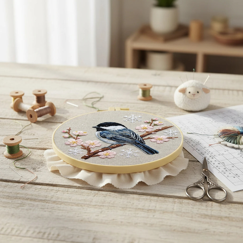 DIY Stamped Embroidery Hoop Birds Flowers Starter 30x30cm Beginners