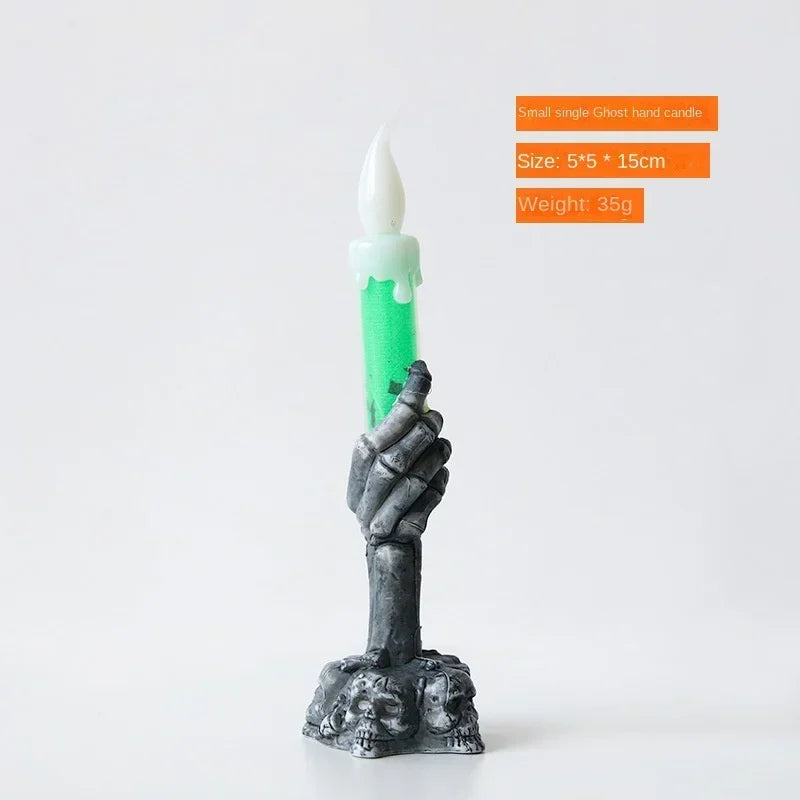 Spooky Halloween Ghost LED Candle Skull Handheld Light Eerie Purple Zpaxo Small-Green 1PCS