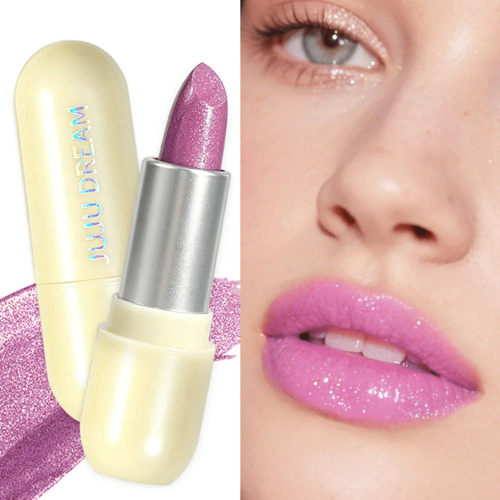 Bold Shimmery Pink Lipstick, Waterproof & Non-Fading, High-Pigment Glitter Lip Color for All-Day Shine Zpaxo