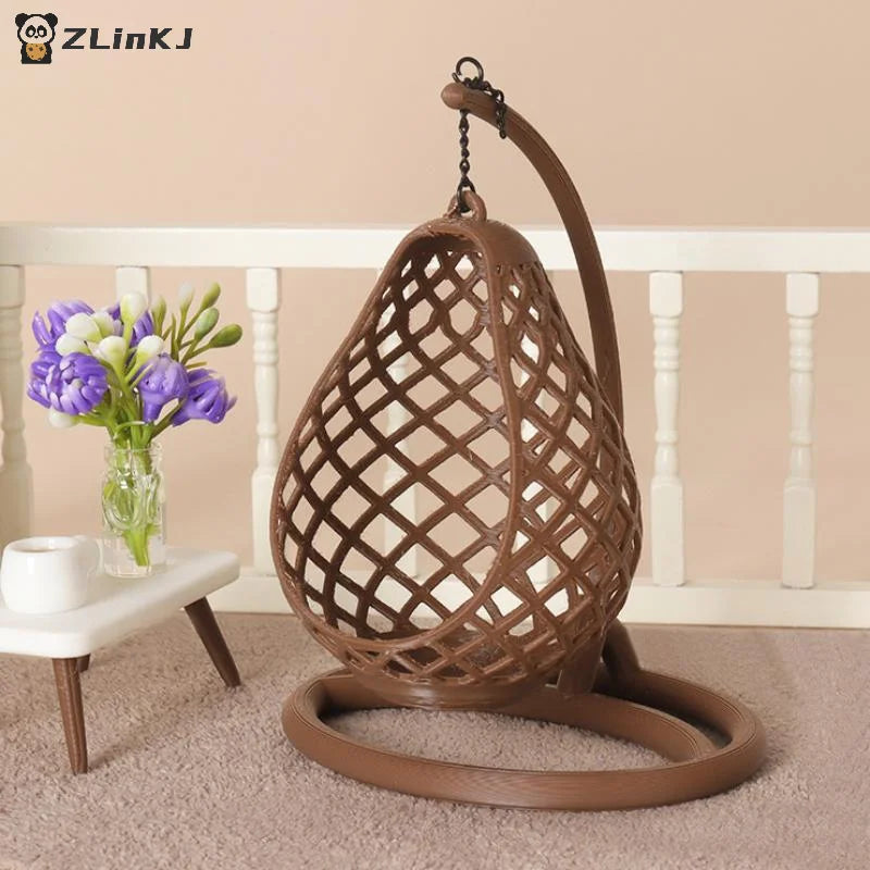 ▶1Pcs DIY Diorama Scene Accessory 1:12 Scale Dollhouse Miniature Hanging Egg Chair Wicker Swing Chair Model Desktop Decor Zpaxo