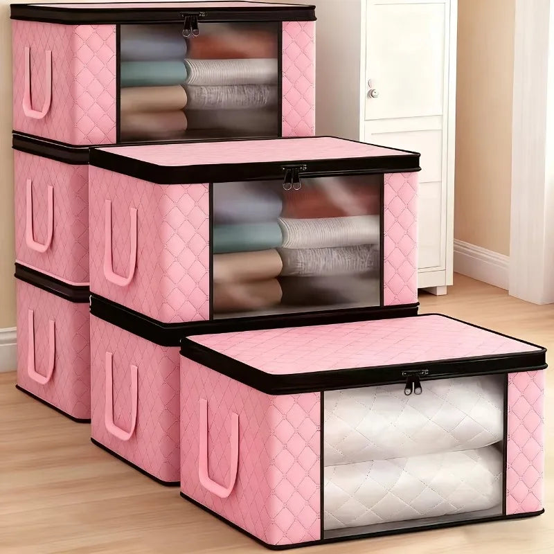 1 Jumbo Foldable Storage Bins Clear Window-zippered Under-bed Zpaxo pink-6pcs