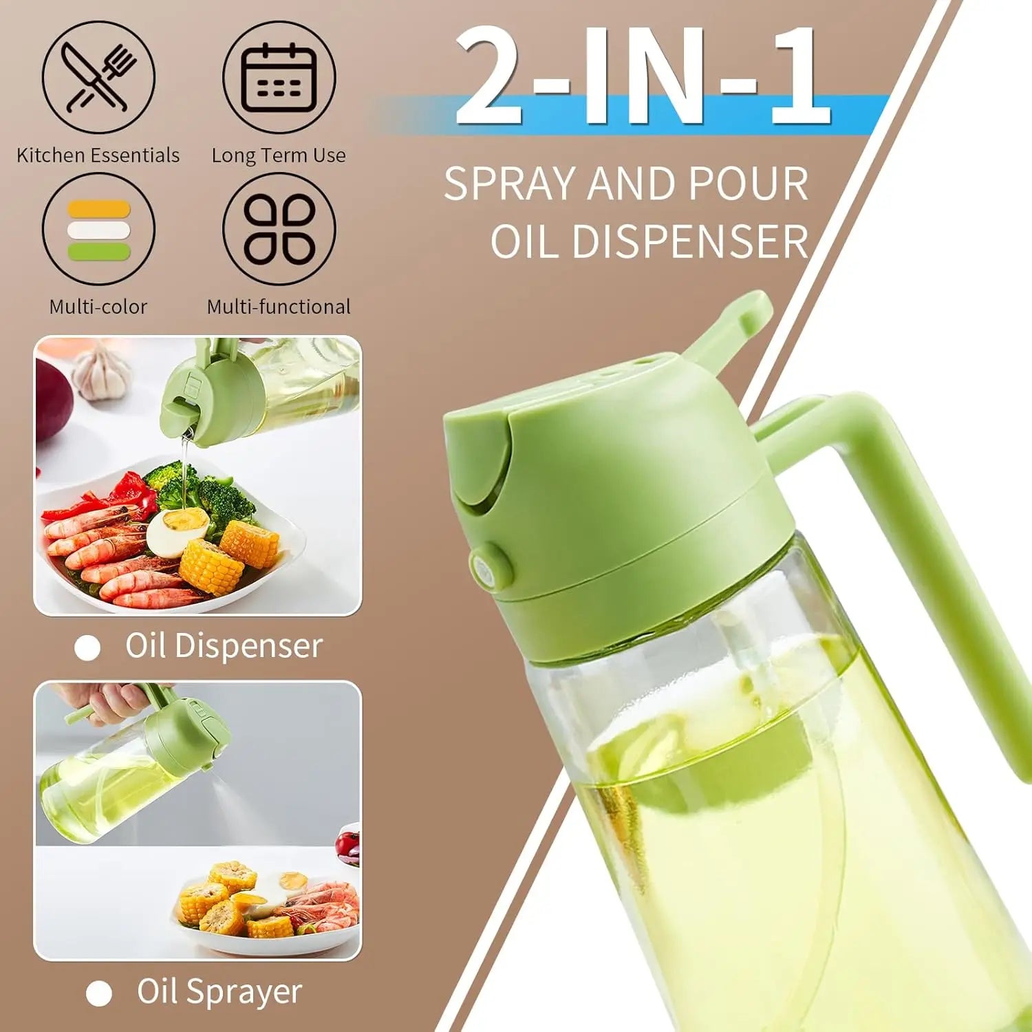 Olive Oil Spray Bottle for Oil Bottle Pouring for Cooking Oil Spices Camping Dispenser with Automatic Lid Spice Shaker Zpaxo
