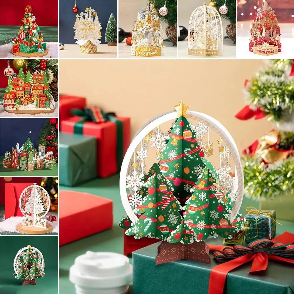 3D Pop-Up Christmas Greeting Card with Envelope | Gold Paper Carving 3D Greeting Card Zpaxo