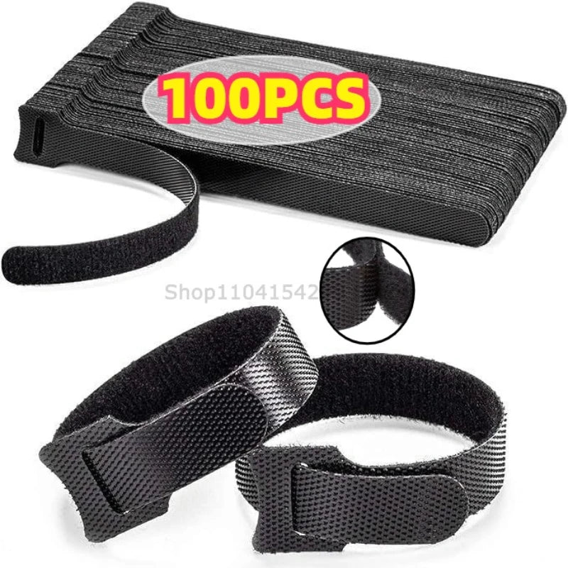 Releasable Cable Organizer Black Nylon Loop and Hoop Fastener Cord Wire Organizer Multi-Purpose Tie Winder Bundling Wrap Tie Zpaxo
