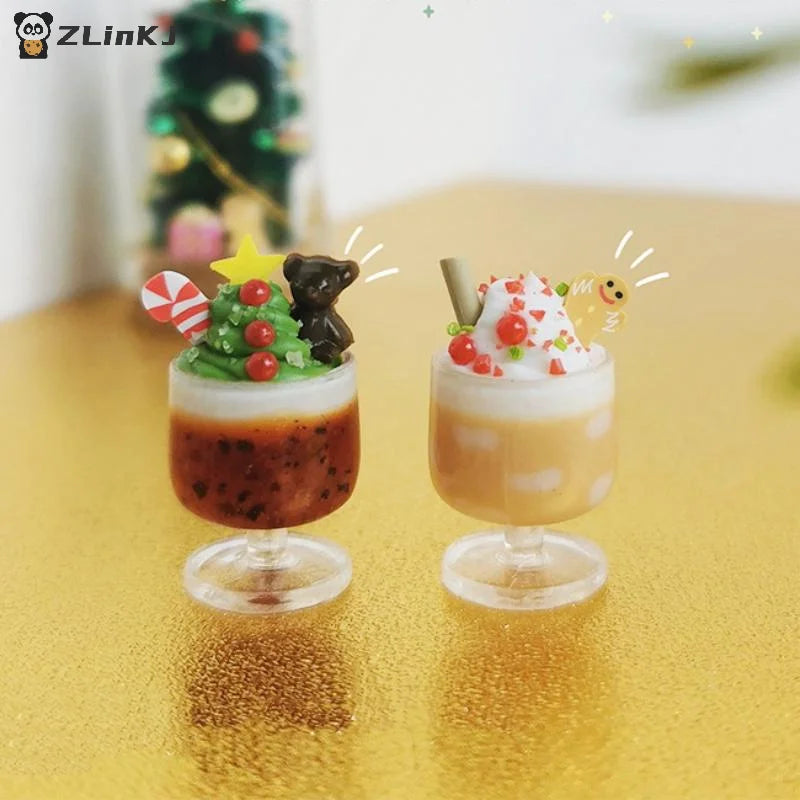 ▶1Pcs Cute Christmas Gingerbread Man Miniature Dollhouse Fruit Ice Cream Mini Ice Drink For Xmas Kids Gift DIY Dolls Accessories Zpaxo