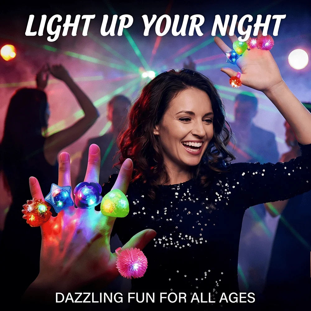 LED Light Up Rings Glow Ring Party Flashing Assorted Colorful Rubber