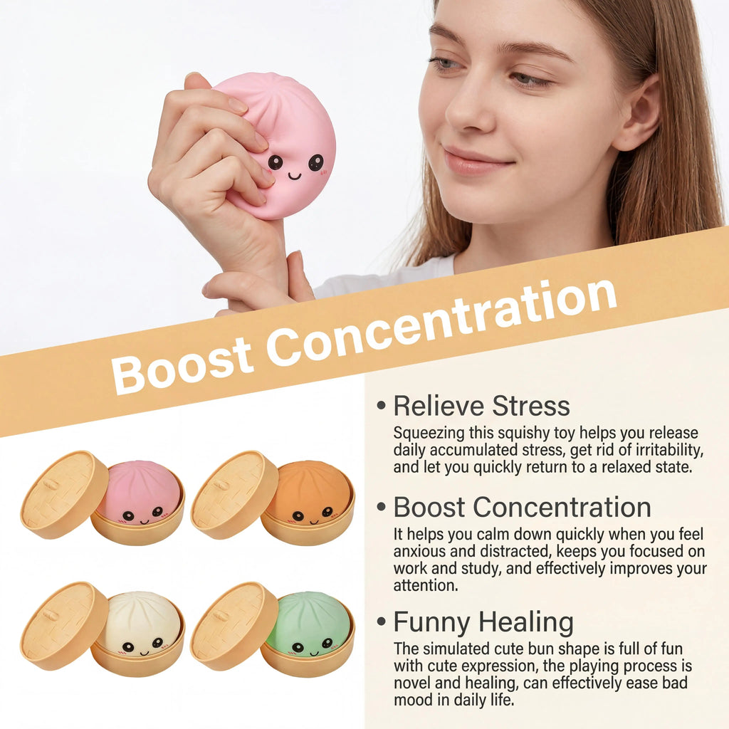 Dumpling Squishy Toy with Steamer – Stress Relief Ball (4 Colors) Squishy Stress Toy Zpaxo