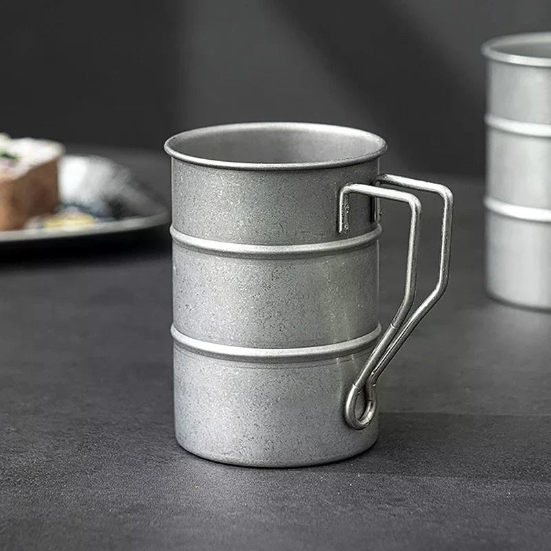 Outdoor Camping Picnic Beer Mug Retro Old Coffee Water Cup Industrial Style Oil Barrel Mug Drinking Utensils Stainless Steel Zpaxo