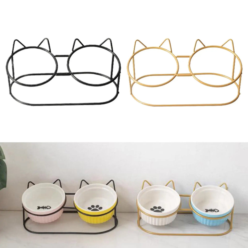 Cute Cat Bowls Raised Stand Iron No Spill Non Slip Double Elevated Zpaxo