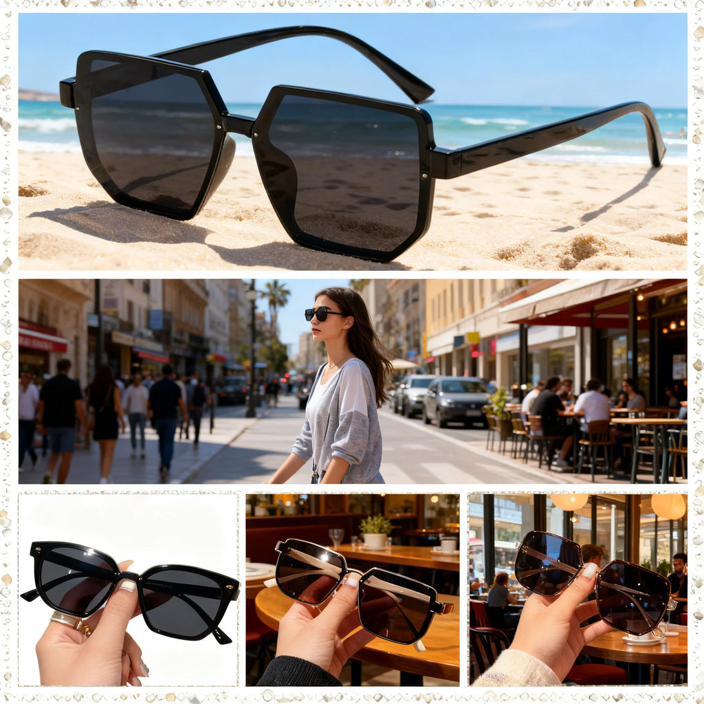 Oversized Square Rimless Sunglasses UV400 Unisex Vintage Shades Fashion Sunglasses Zpaxo