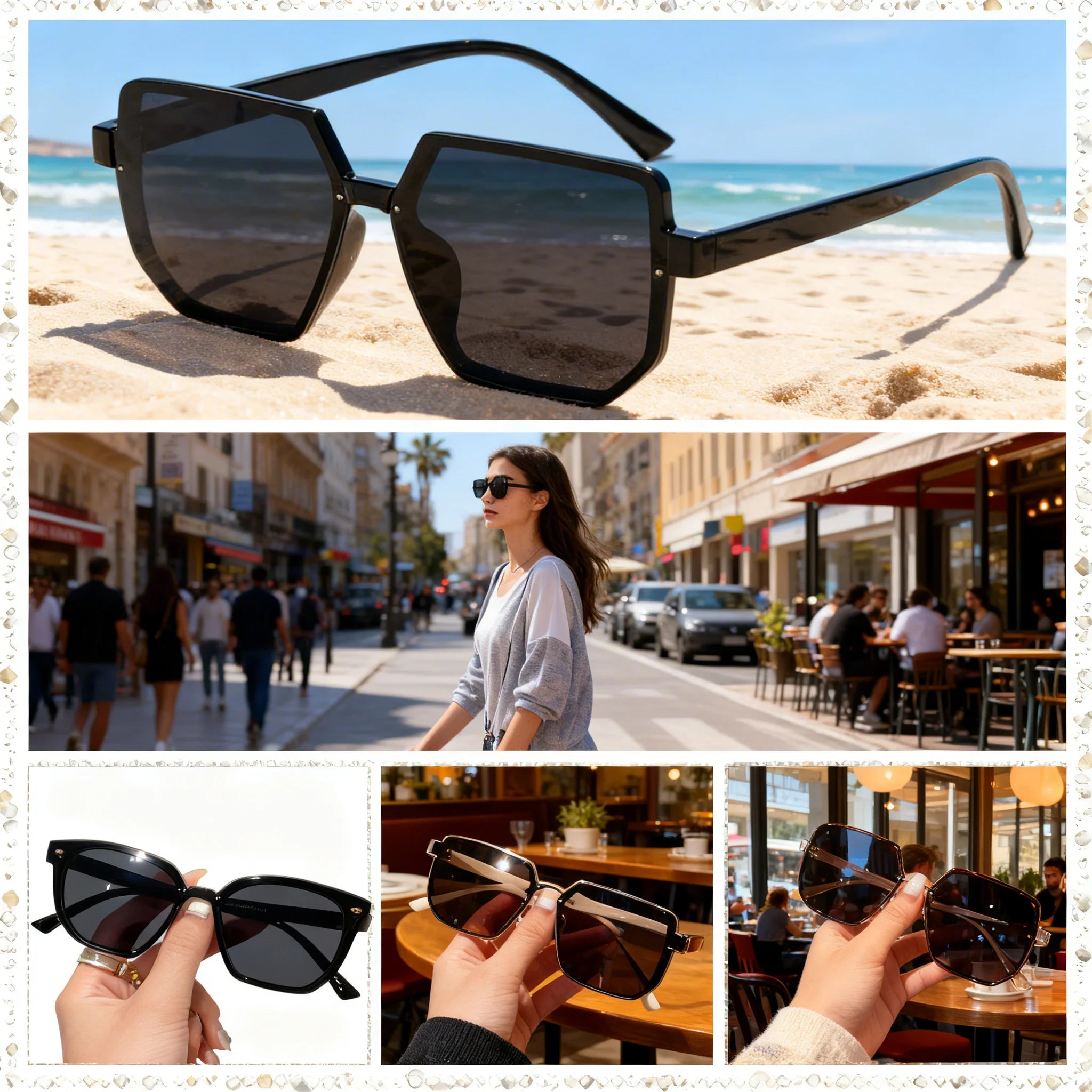 Oversized Square Rimless Sunglasses UV400 Unisex Vintage Shades Fashion Sunglasses Zpaxo