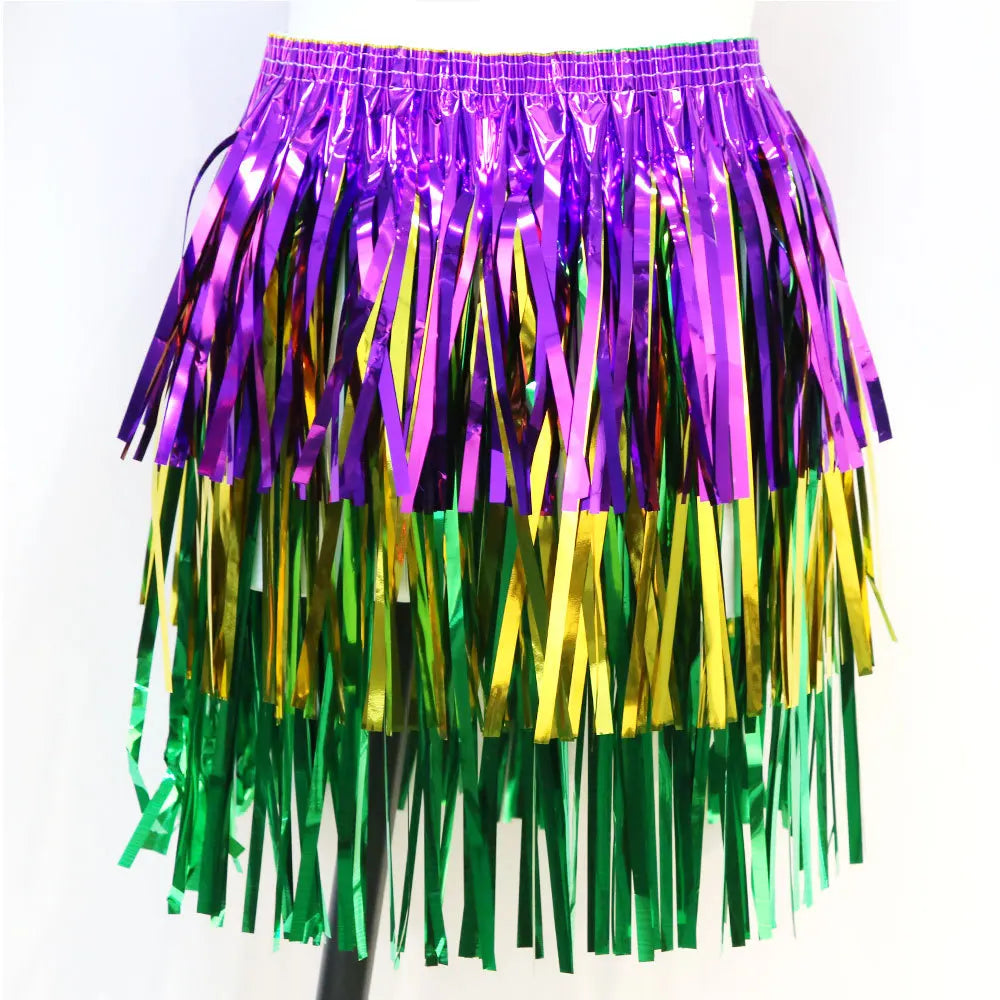 Thick Purple Gold Green Rain Curtain Dance Skirt Fringe Performance
