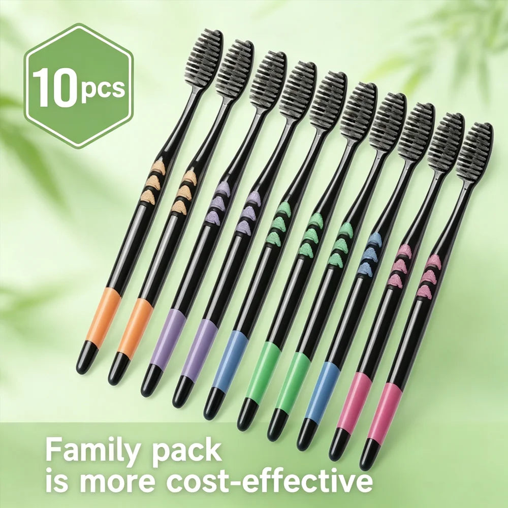 10 Pieces Packed Soft Bristle Bamboo Charcoal Black Hair Ultra-Fine Beauty Toothbrush Couple Suit Oral Cleaning Tools Zpaxo