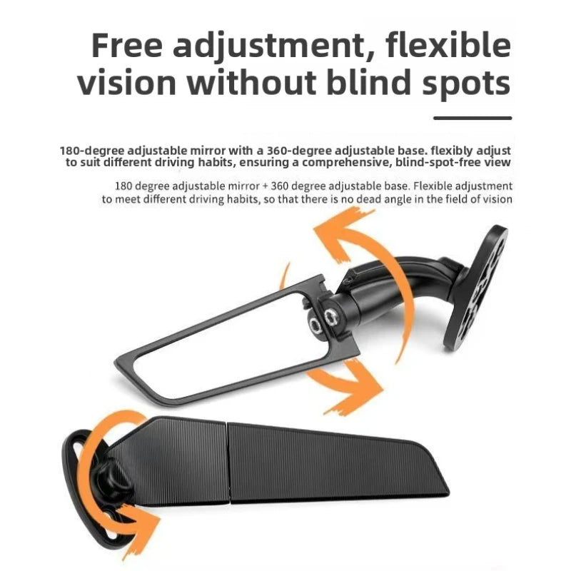 Foldable Fixed Wing Motorcycle Rearview Mirrors – Alloy Pair