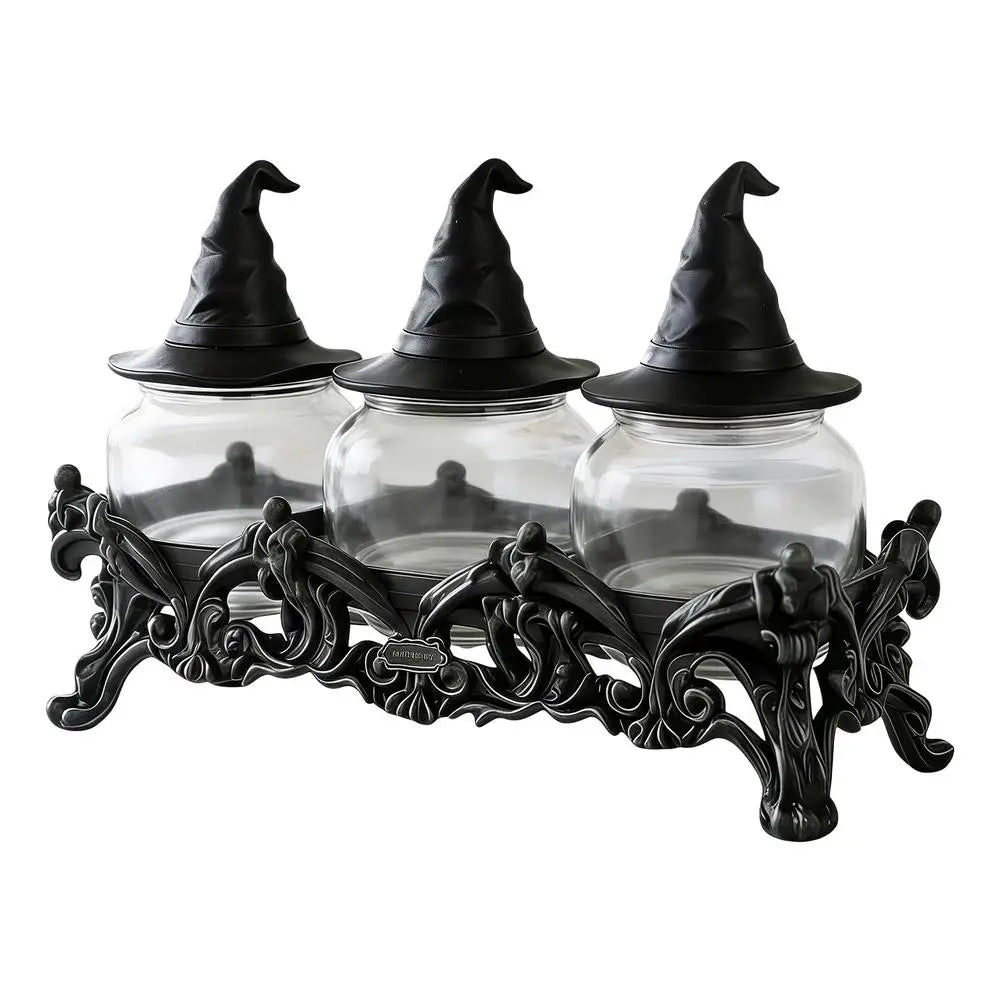 Witch Hat Jar Gothic Glass Vintage Lids Salt Pepper Seasoning