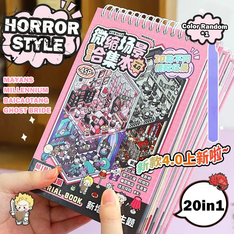 New 3D Cartoon Sticker Book Landscape Stickers Pocket Book Cabin Scene DIY Horror Scenes Portable Sticker Album Festival Gift Zpaxo