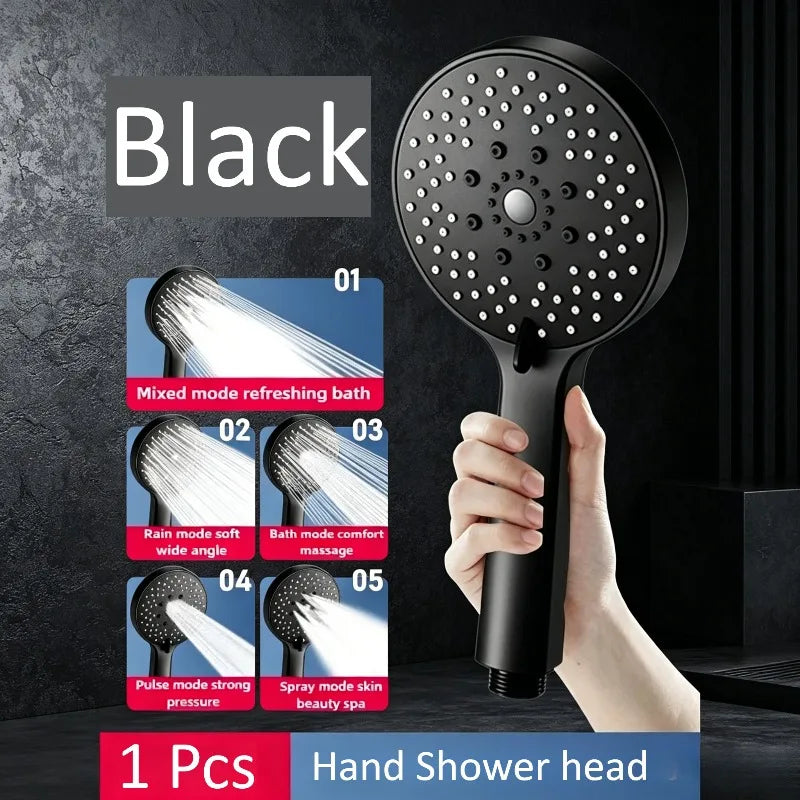 5 Modes Shower Head High Flow Massage Shower Head Rain Shower Head Handheld Rain Showers Head Adjustable Bathroom Cleaning Zpaxo Black