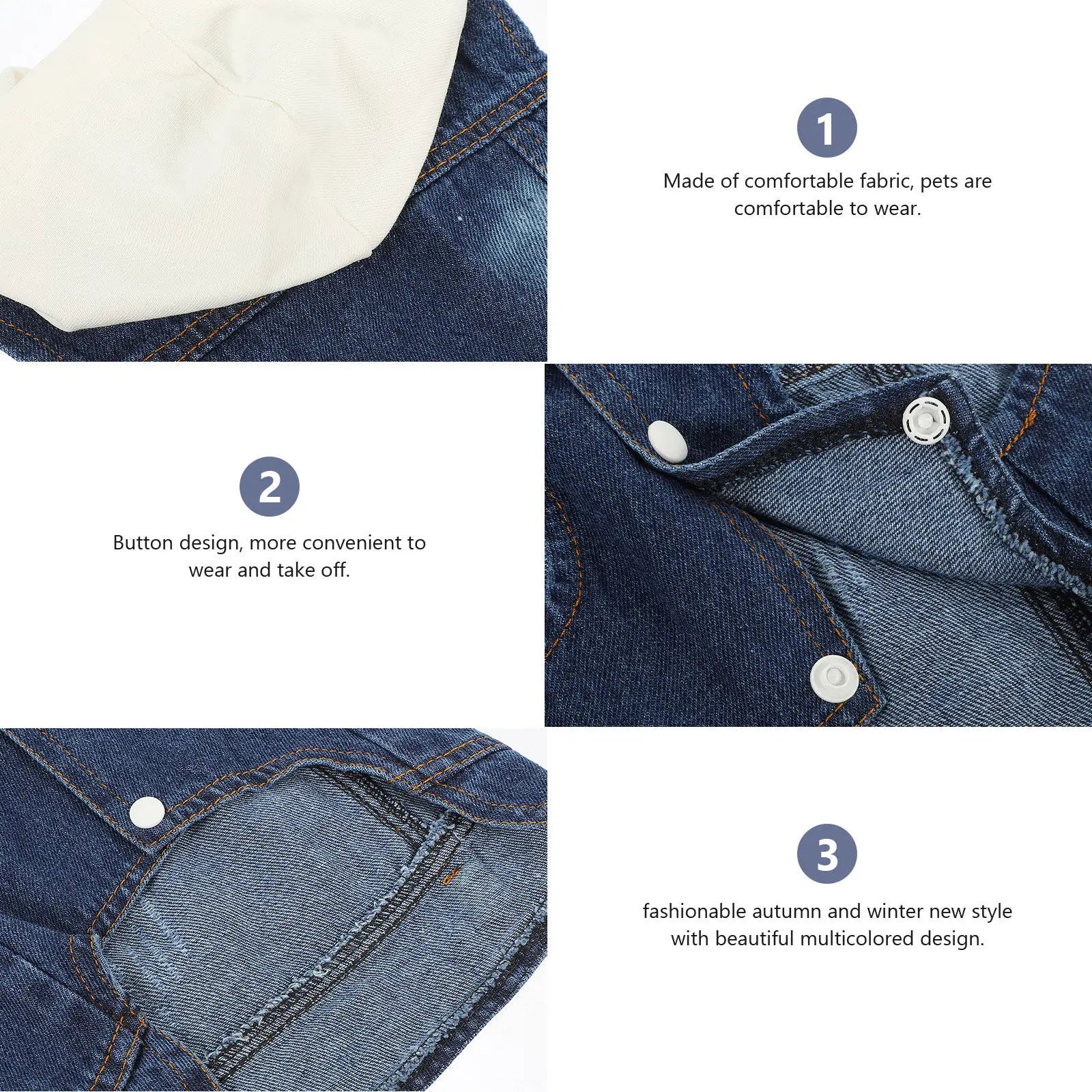Pet Denim Vest Cool Retro Jeans Jacket Lapel Collar Button Closure
