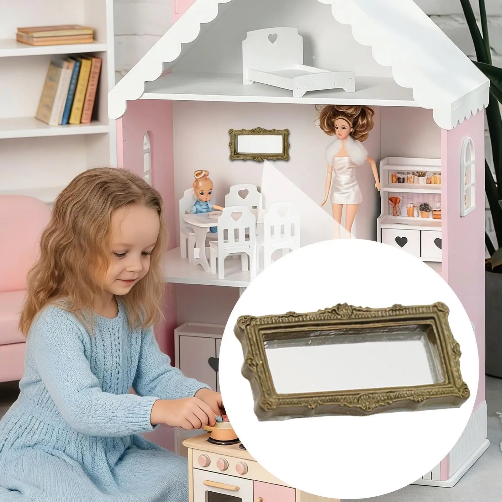Toy House Mirrors Antique Resin Furniture Mini Mirror For Crafts Art Wall Tabletop Bedroom Vanity Toy House Scene Display Zpaxo