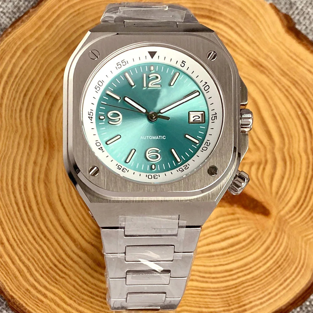 AR Sapphire Glass 42mm Square Steel Mechanical Men Watch S NH35AA Movt 150m Waterproof Elegance Dive Watches Black/Ice Blue Dial Zpaxo nologo glacier blue