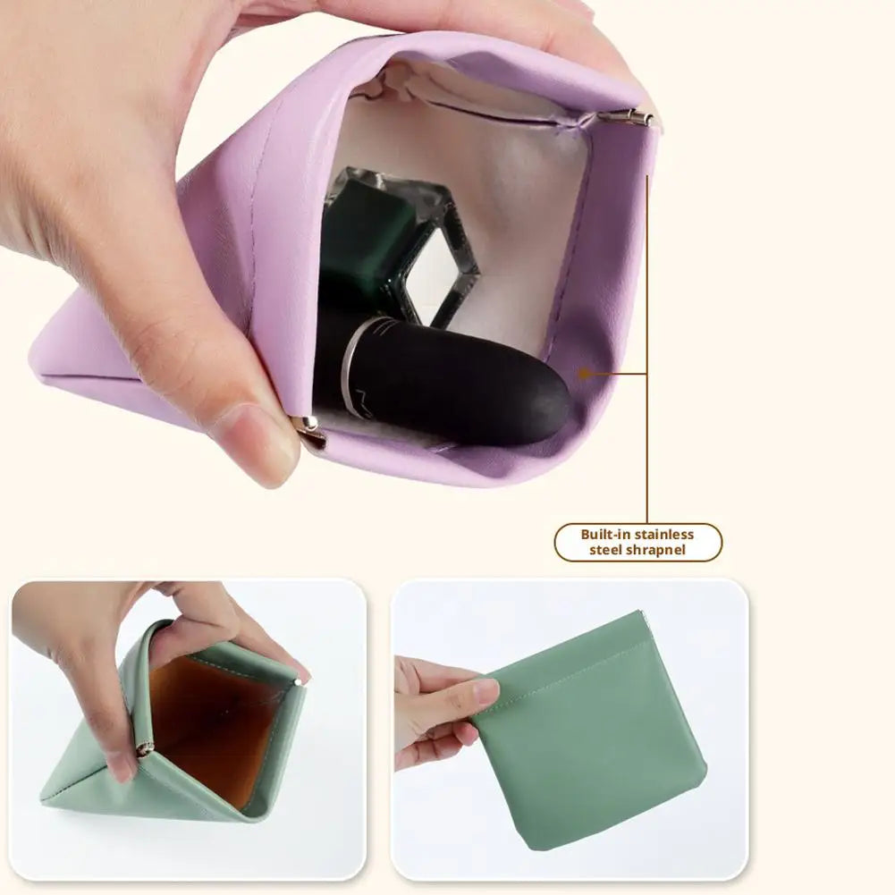 4/5Pcs Mini Elastic Sheet Automatic Closing PU Storage Bag Women Purse Portable Lipstick Cosmetics Earphone Organizer Zpaxo