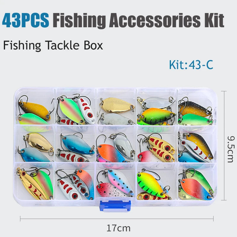 43-Piece Metal Spoon Trout Lure Set – Wobbler Jigging Tackle Fishing Spoon Lure Set Zpaxo LSKIT-43-C