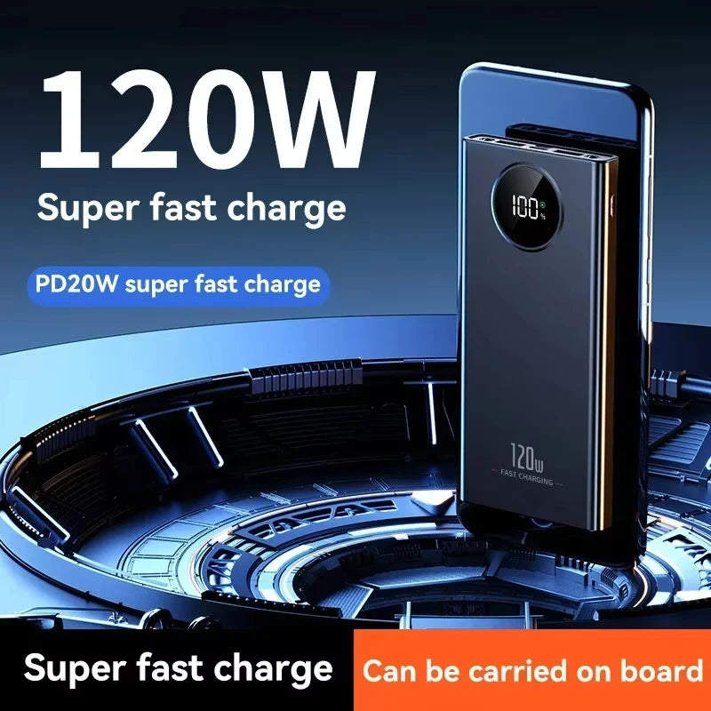 500000mAh Power Bank 120W Super Fast Charging PD20W Dual Way Digital Display Airplane Safe CCC For iPhone Samsung Xiaomi Zpaxo