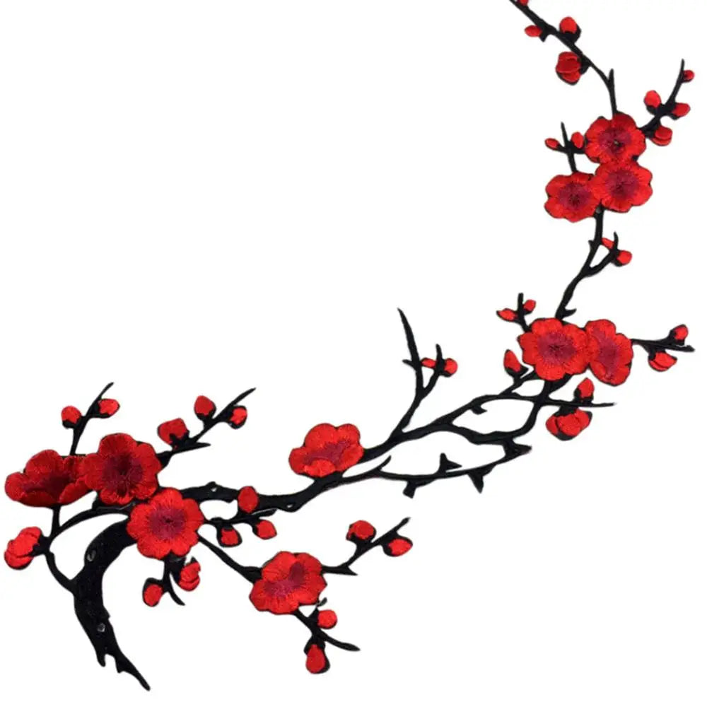 Embroidered Plum Blossom Flower Applique Clothing Embroidery Patch Zpaxo Red