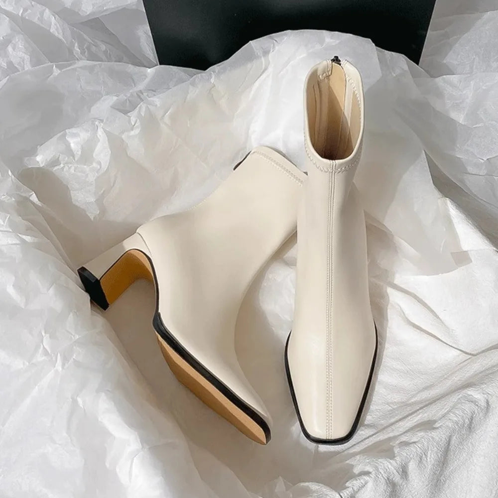 Vintage Warm Cotton Women Ankle Boots Fashion Elegant Square Toe