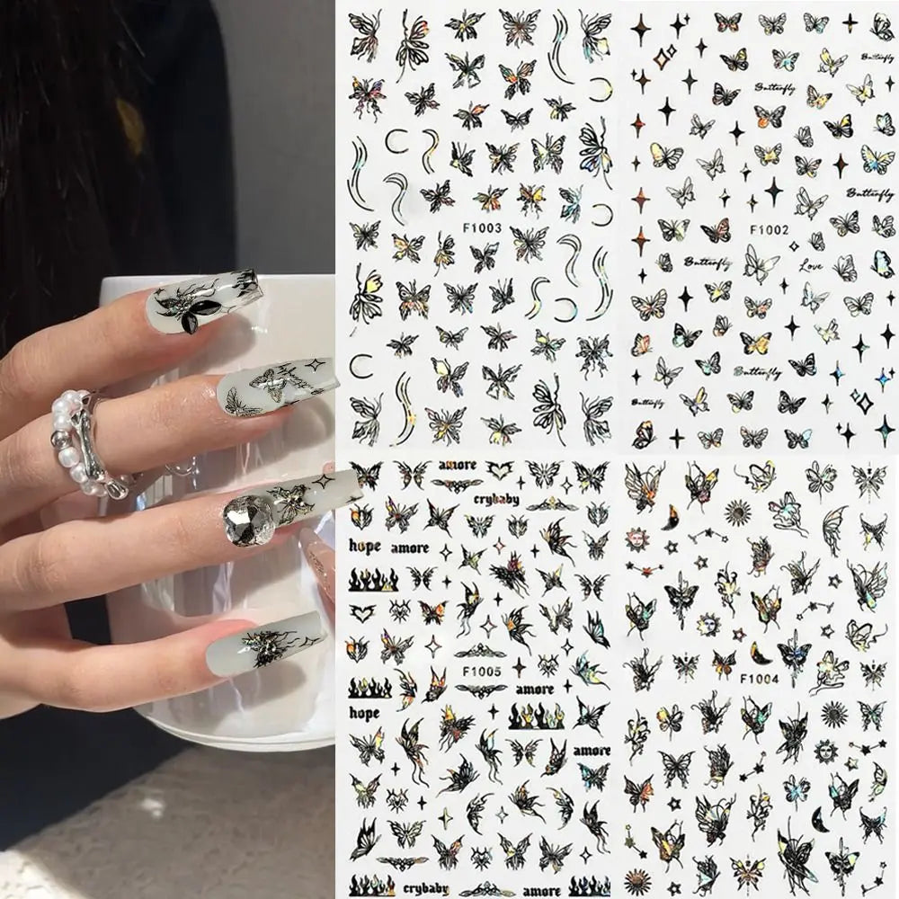 Butterfly Laser Nail Stickers Holographic Glitter Shining Adhesive Slider DIY 3D Nail Art Decal Decoration Zpaxo