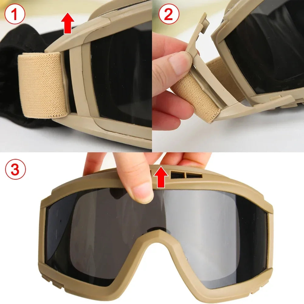 Airsoft Tactical Goggles – 3 Lens Windproof Shooting Glasses Tactical Goggles Zpaxo
