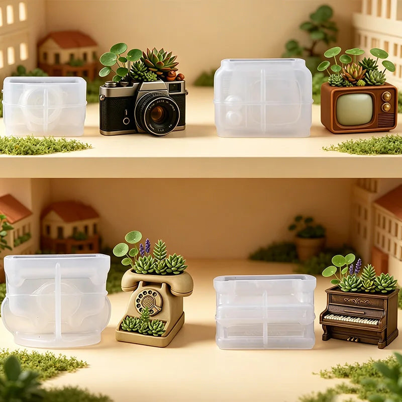 Vintage Phone Television Camera Piano Succulent Pot Silicone Mold Candle Handmade Soap Wax Plaster Ornament Epoxy Resin Mold Zpaxo