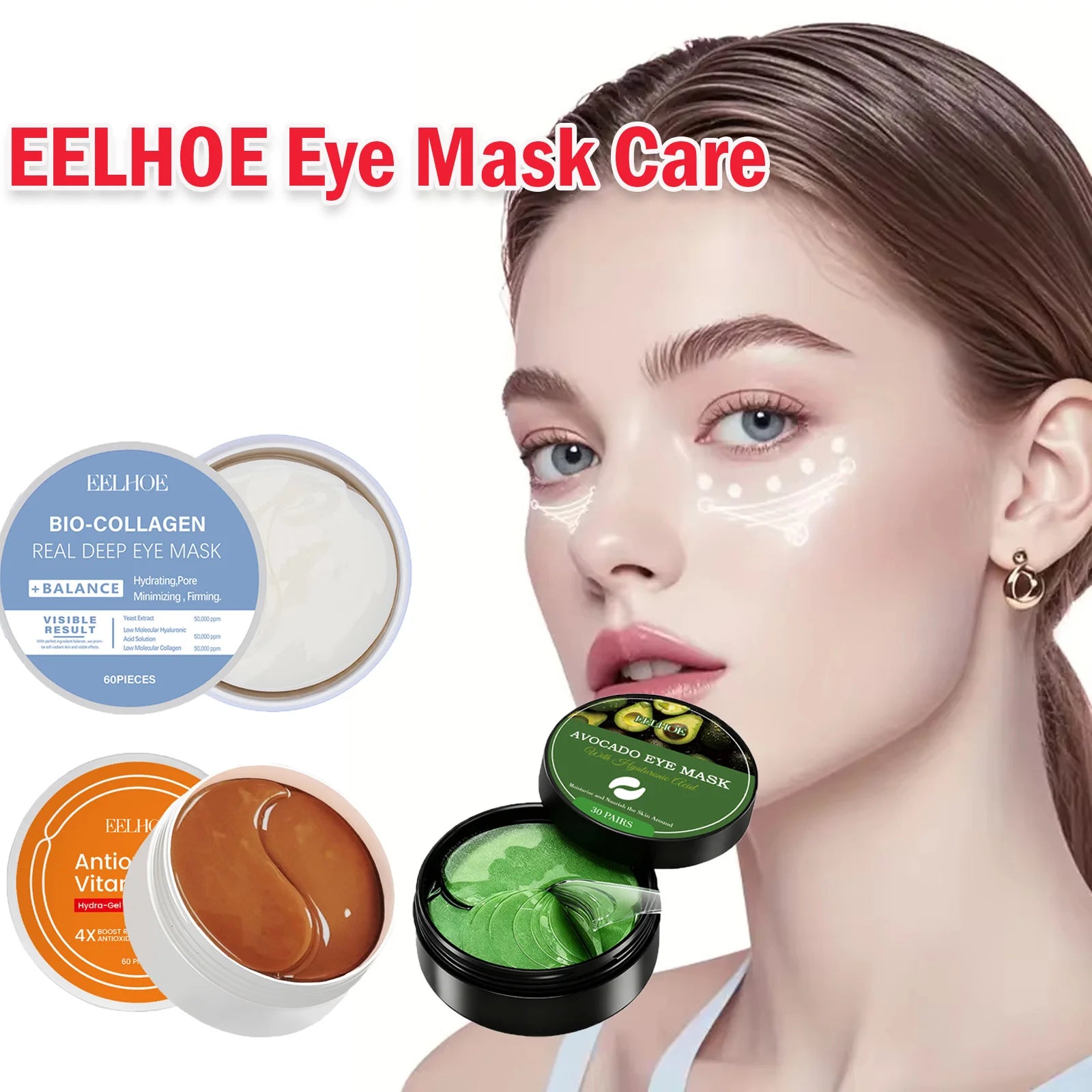 Eye Mask Hyaluronic Acid Hydrating Bio-Collagen Firming Vitamin C Brightening Under Eye Patches Anti-Puffiness Reduce Dark Circl Zpaxo