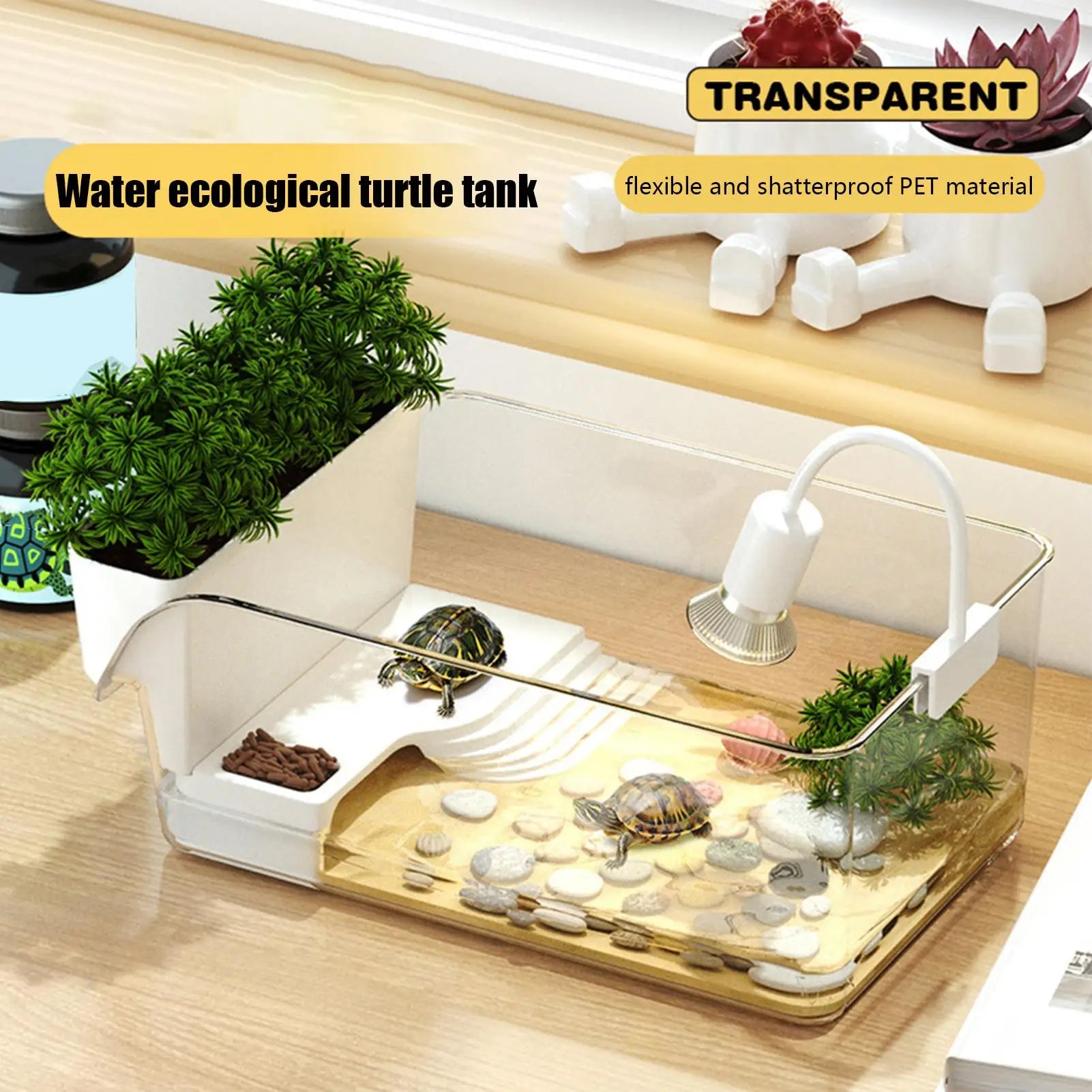 Turtle Tank Basking Area Transparent Reptile Terrarium Habitat Pet