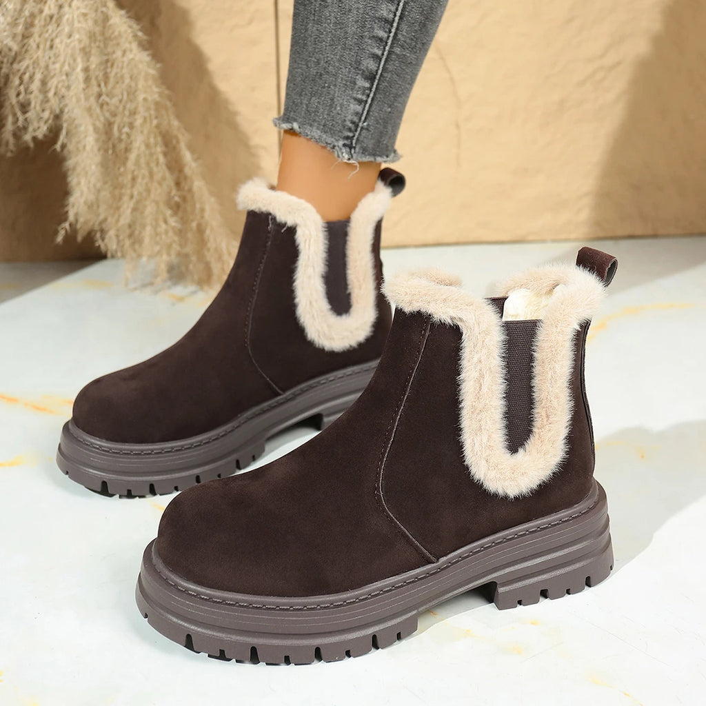 2025 New Women Boots Thickened Cotton Shoes for Women Thick Bottom Slip on Plush Ankle Boots Furry Comfortable Snow Boots Female Zpaxo Brown 40
