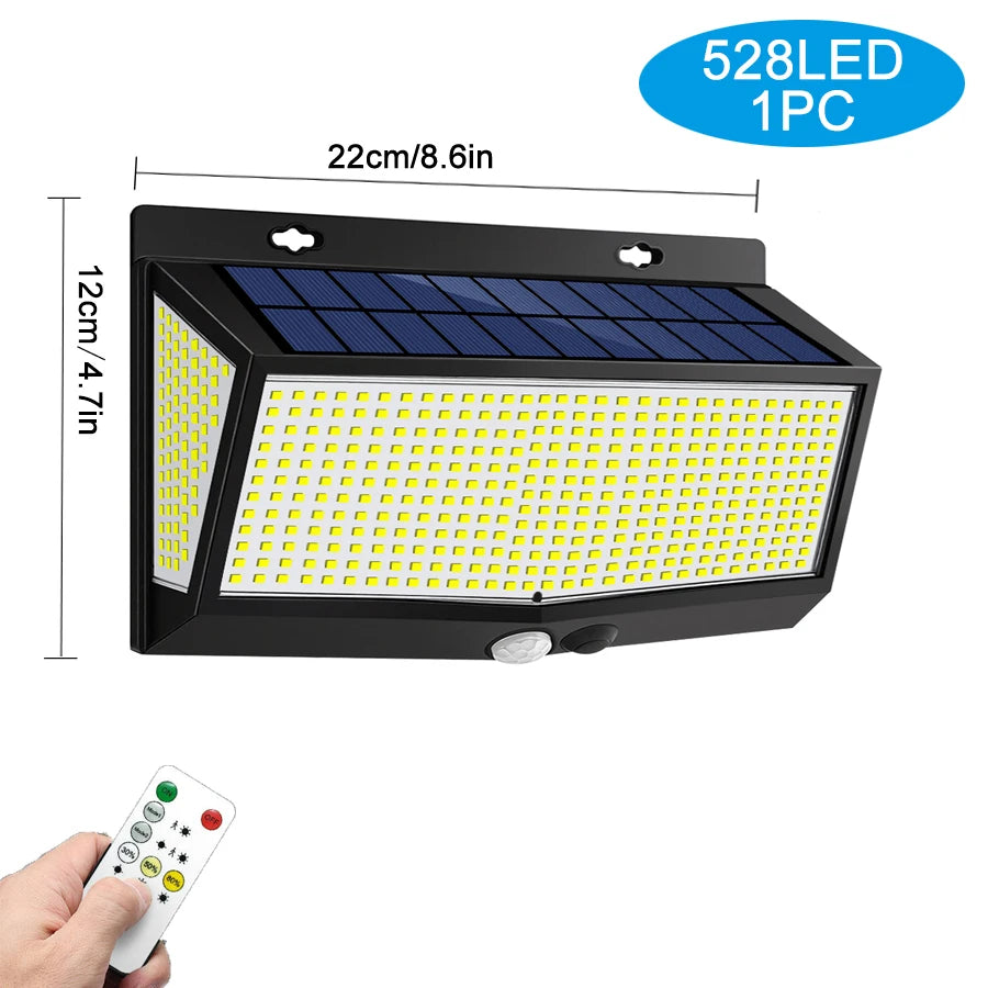 Super Bright 528LED Solar Wall Lamp With Motion Sensor Solar Security Light 3 Lighting Modes Waterproof Powered Floodlights Yard Zpaxo 528LED 1PC