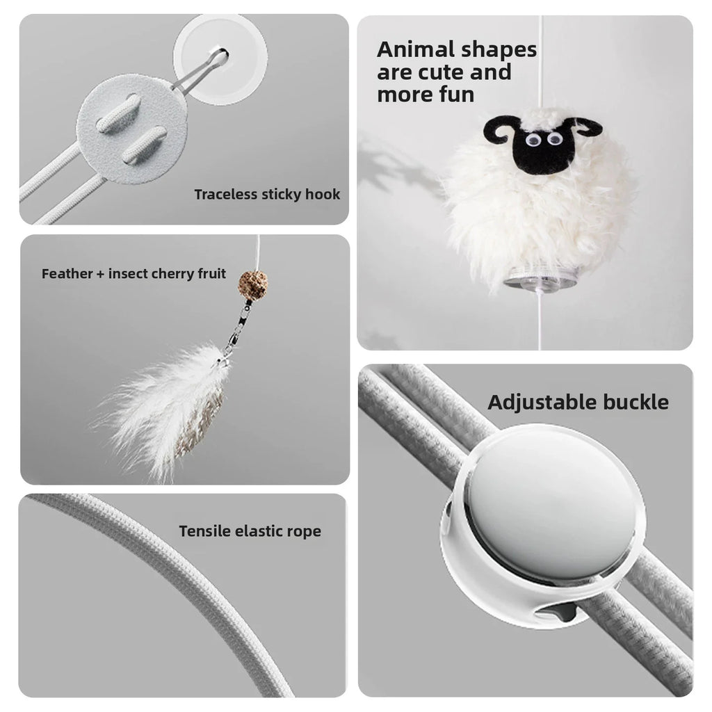Interactive Cat Feather Wand Toy – Lamb Plush Teaser Stick