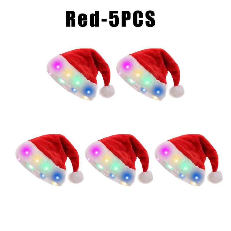 Glowing Red Christmas Hat Light Up LED Santa Adult Holiday Parties