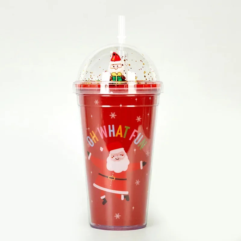 Christmas Double-Layer Straw Cup – Micro Landscape Holiday Mug Holiday Drinkware Zpaxo A