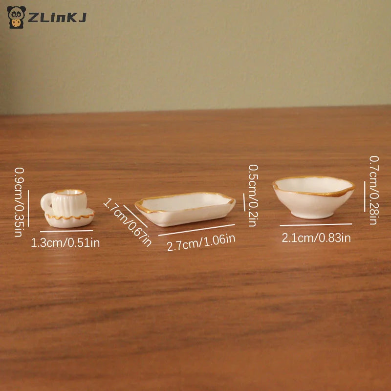 ▶1Set 1:12 Dollhouse Miniature Dinner Plate Coffee Cup Tray Bowl Dishes Kitchen Tableware Model Decor Toy Doll House Accessories Zpaxo