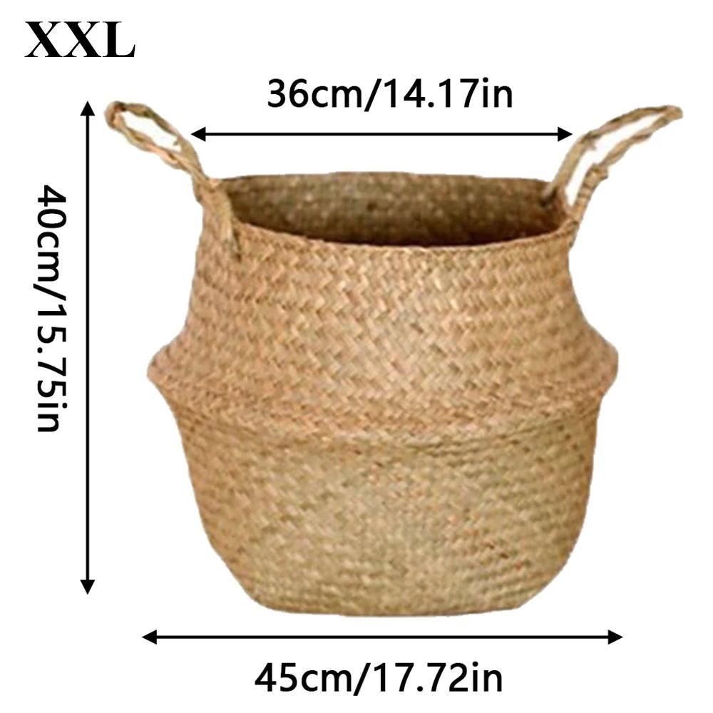 Plant Basket with Handles Wicker Basket Plant Pot Storage Basket Rattan Hanging Flower Pot Laundry Home Decor Zpaxo XXL