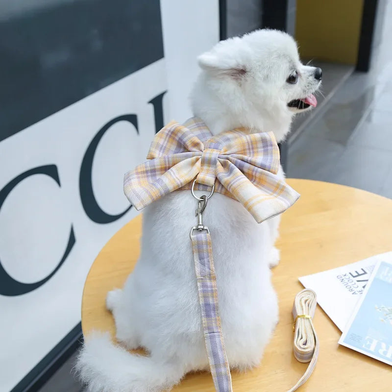 Pets Dog Harness Leash Adjustable Bowknot Cute Dogs No Pull Soft Mesh