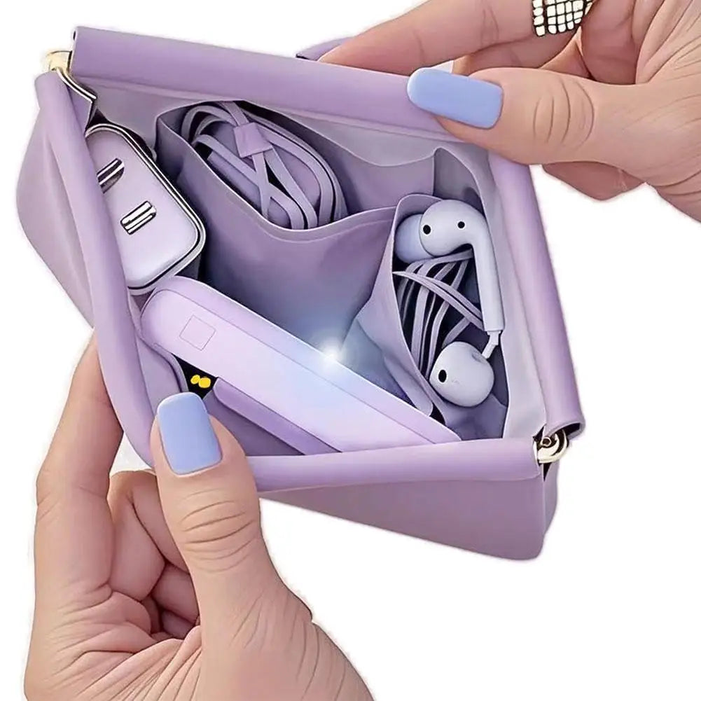 Waterproof Foldable Cosmetic Case - 11-13cm Multi-Layer Organizer for Lipstick & Makeup, Portable for Travel (White/Black/Purple Zpaxo purple 13cm
