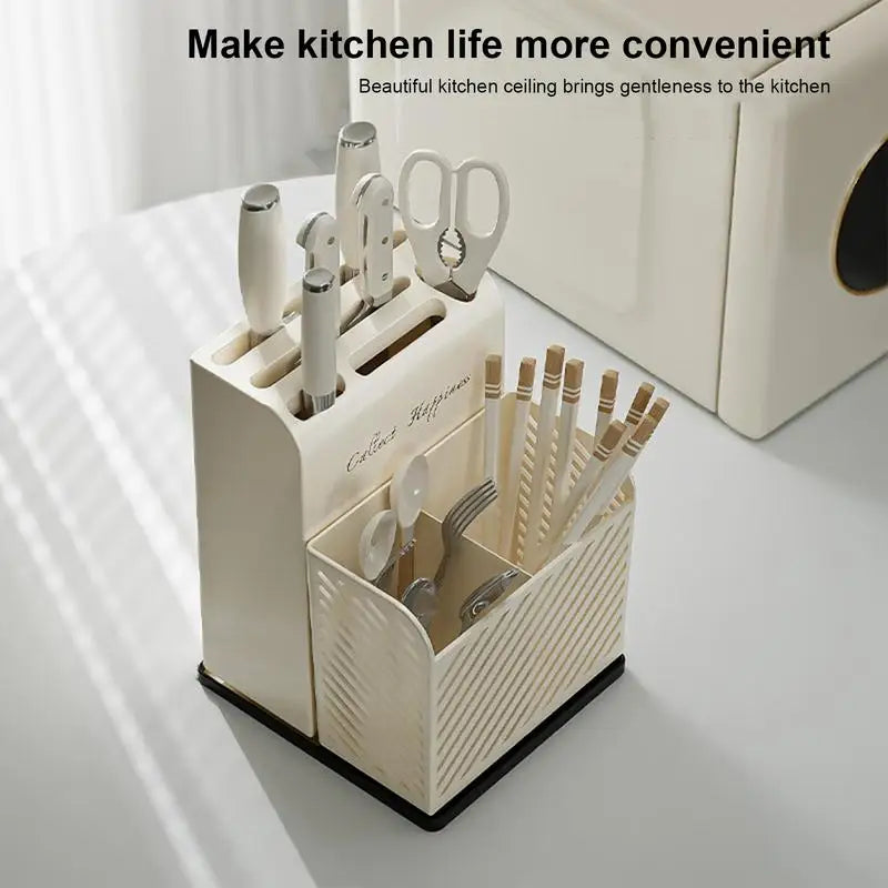 Kitchen Countertop Cutlery Holder Kitchen Utensil Organizer Rack Knife Holder Fork Spoon Chopsticks Tube With Drain Zpaxo